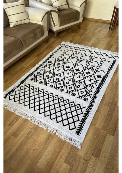 Pamuk Dokuma Yumuşak Çift Taraflı Yıkanabilir Saçaklı Salon Mutfak Yolluk Kilim
