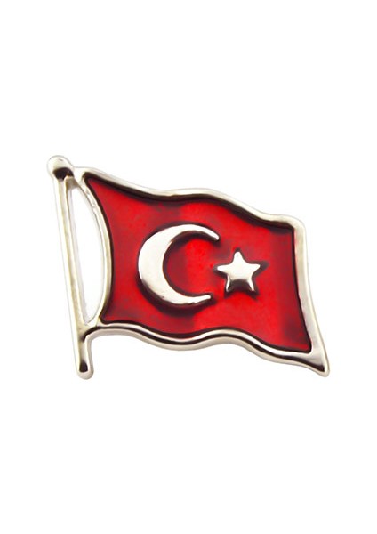 Türk Bayrağı Rölyef Dalgalı Rozet 2x1,5 cm - Nikel