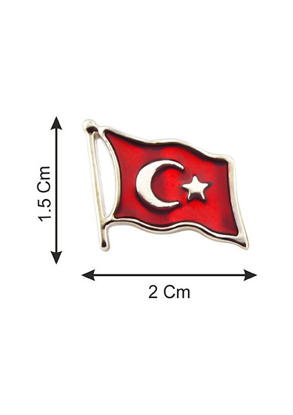 Türk Bayrağı Rölyef Dalgalı Rozet 2x1,5 cm - Nikel