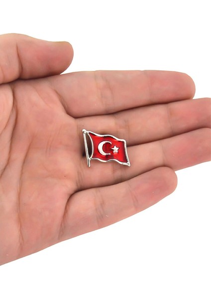 Türk Bayrağı Rölyef Dalgalı Rozet 2x1,5 cm - Nikel