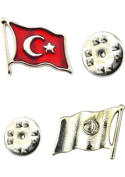 Türk Bayrağı Rölyef Dalgalı Rozet 2x1,5 cm - Nikel