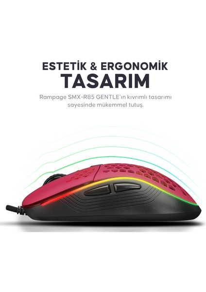 SMX-R85 Gentle RGB Makrolu Oyuncu Mouse Kırmızı