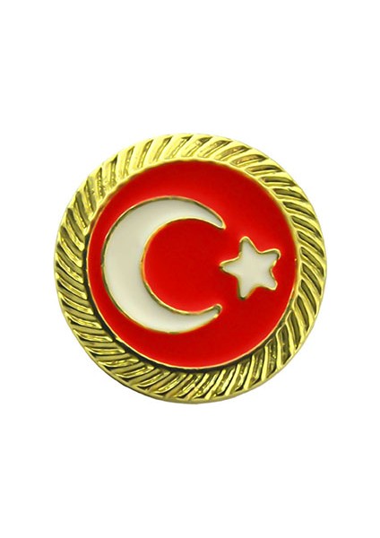 Türkiye Bayrak Kırmızı Beyaz Rozet 2 cm - Gold Görümümlü