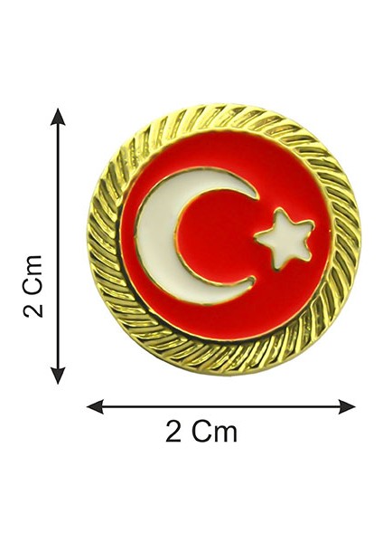 Türkiye Bayrak Kırmızı Beyaz Rozet 2 cm - Gold Görümümlü