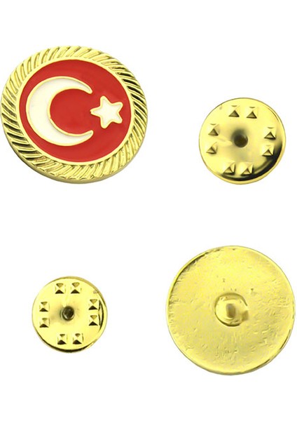 Türkiye Bayrak Kırmızı Beyaz Rozet 2 cm - Gold Görümümlü