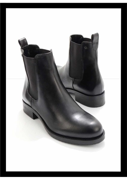 Siyah Hakiki Deri Kadın Bot & Bootie K02351116403