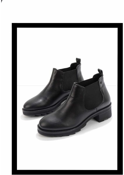 Siyah Hakiki Deri Kadın Bot & Bootie K02351315503