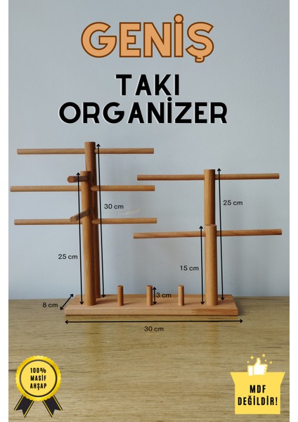 K&G Foot Rest Takı Organizer Ahşap Takı Askısı Geniş Takı Standı. Kolye Askısı Takı Düzenleyici