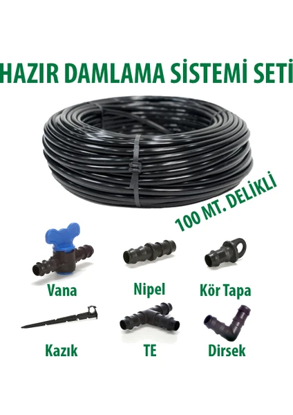 16X20 0,9mm 100 Metre Delikli Damlama Borusu Sistemi Hazır Damlama Seti