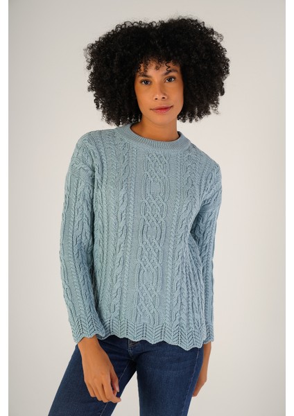 Kadın Mavi Saç Yürütme Bisiklet Yaka Yün Kazak TRIST-6145