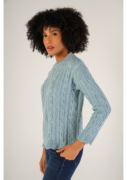 Kadın Mavi Saç Yürütme Bisiklet Yaka Yün Kazak TRIST-6145 fiyatları