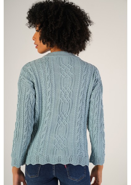 Kadın Mavi Saç Yürütme Bisiklet Yaka Yün Kazak TRIST-6145 modelleri