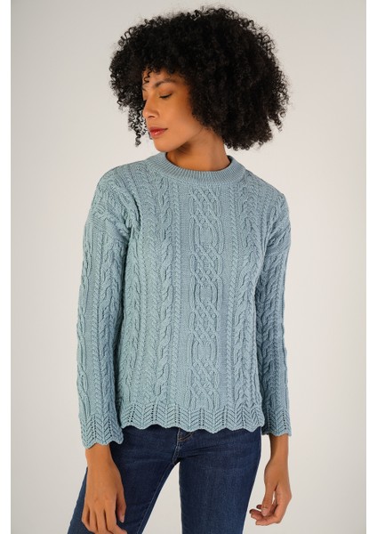 Kadın Mavi Saç Yürütme Bisiklet Yaka Yün Kazak TRIST-6145 fırsatları