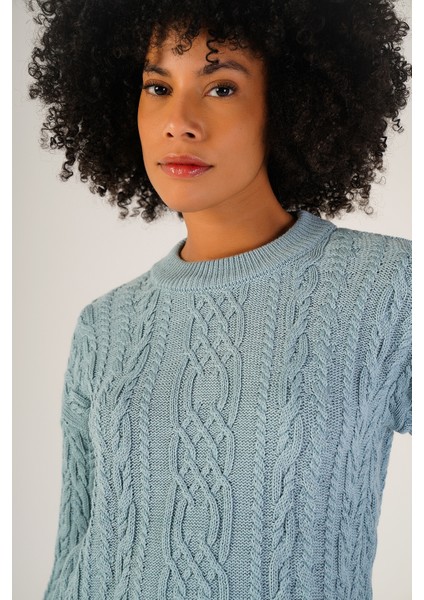 Kadın Mavi Saç Yürütme Bisiklet Yaka Yün Kazak TRIST-6145 indirimleri