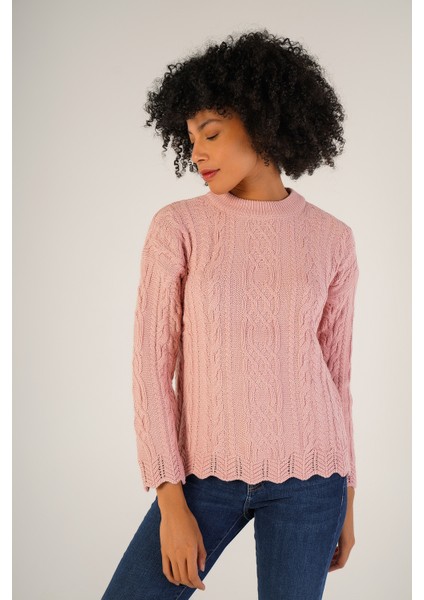 Kadın Pembe Saç Yürütme Bisiklet Yaka Yün Kazak TRIST-6145