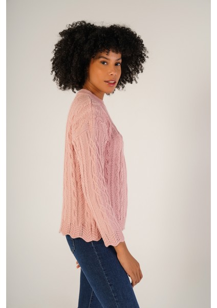 Kadın Pembe Saç Yürütme Bisiklet Yaka Yün Kazak TRIST-6145 fiyatları