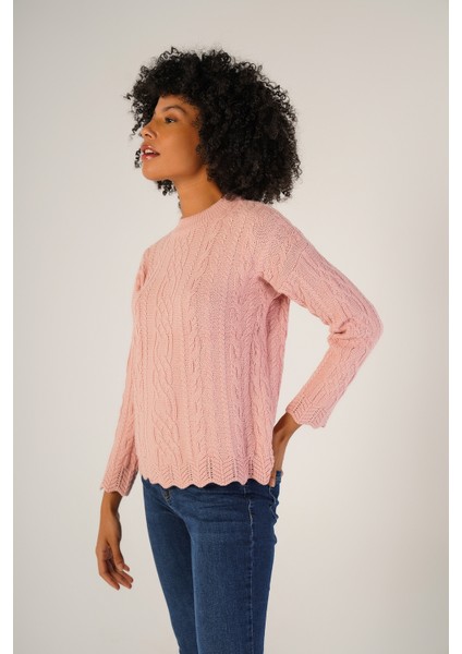 Kadın Pembe Saç Yürütme Bisiklet Yaka Yün Kazak TRIST-6145 fırsatları