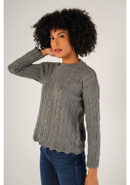 Kadın Gri Saç Yürütme Bisiklet Yaka Yün Kazak TRIST-6145 fiyatları