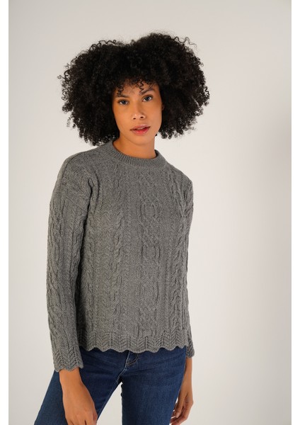 Kadın Gri Saç Yürütme Bisiklet Yaka Yün Kazak TRIST-6145 fırsatları