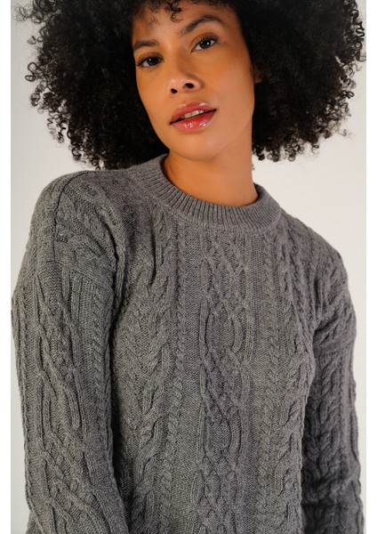 Kadın Gri Saç Yürütme Bisiklet Yaka Yün Kazak TRIST-6145 indirimleri