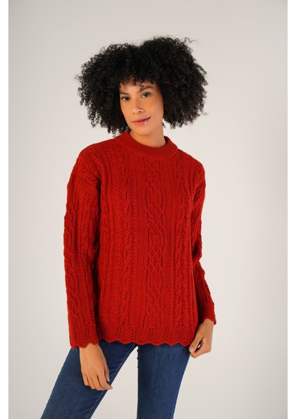 Kadın Kırmızı Saç Yürütme Bisiklet Yaka Yün Kazak TRIST-6145