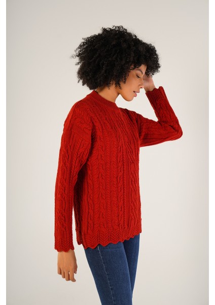 Kadın Kırmızı Saç Yürütme Bisiklet Yaka Yün Kazak TRIST-6145 fiyatları