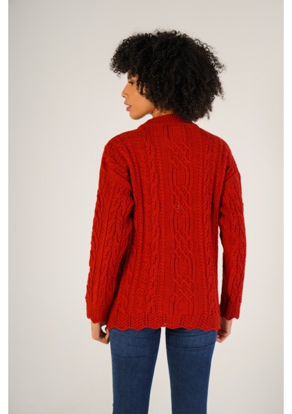 Kadın Kırmızı Saç Yürütme Bisiklet Yaka Yün Kazak TRIST-6145 modelleri