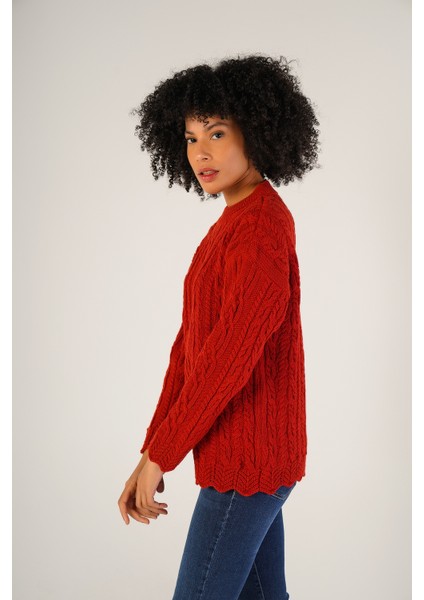 Kadın Kırmızı Saç Yürütme Bisiklet Yaka Yün Kazak TRIST-6145 fırsatları