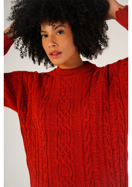 Kadın Kırmızı Saç Yürütme Bisiklet Yaka Yün Kazak TRIST-6145 indirimleri