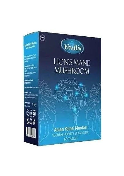 Vitallin Aslan Yelesi Mantarı 1000 mg   60 Tablet Lion's Mane Mushroom