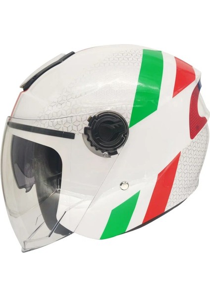 Motosiklet Yarım Camlı Arka Reflektörlü Güneş Vizörlü Kask Italy