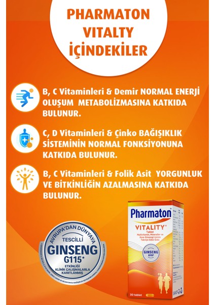 Vitality 30 Tablet & Pharmaton Rlx, Enerji ve Rahatlama Paketi