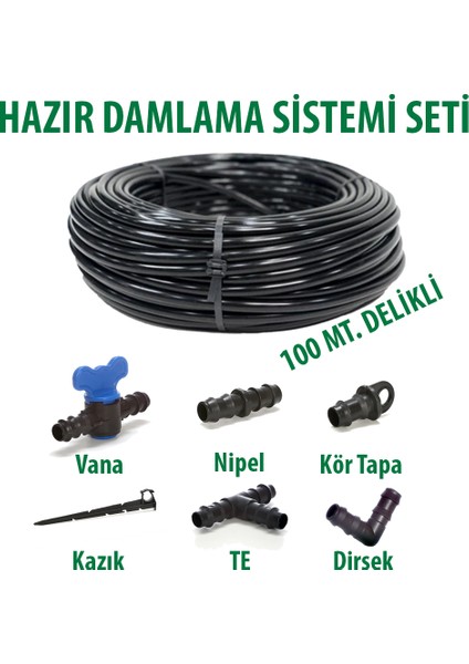 16X20 0,9mm 100 Metre Delikli Damlama Borusu Sistemi Hazır Damlama Seti