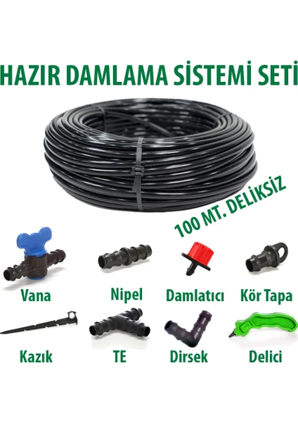 16X0,9MM 100 Metre Düz Damlama Borusu Sistemi Hazır Damlama Seti