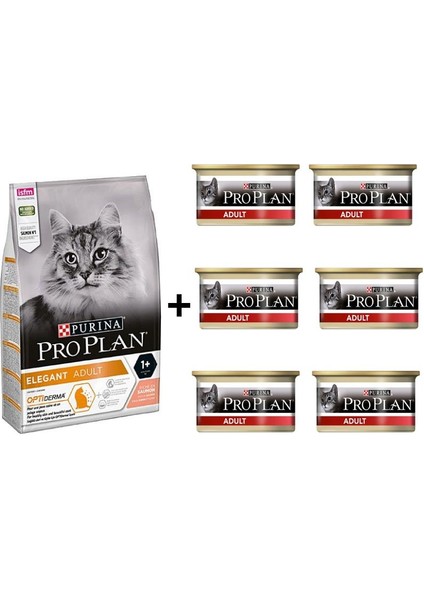 Elegant Somonlu Yetişkin Kedi Maması 10 kg + 6 Adet Proplan Adult Tavuk Etli Yetişkin Kedi Konservesi 85 gr