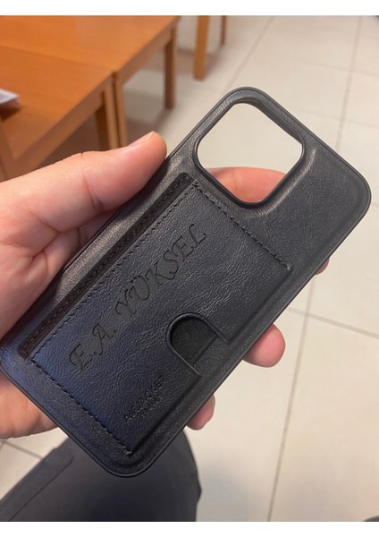 iPhone 7 - Kişiye Isme Özel Deri Telefon Kılıfı - Kartvizitli Stant Tasarım