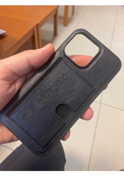 iPhone 12 Pro - Kişiye Isme Özel Deri Telefon Kılıfı - Kartvizitli Stant Tasarım