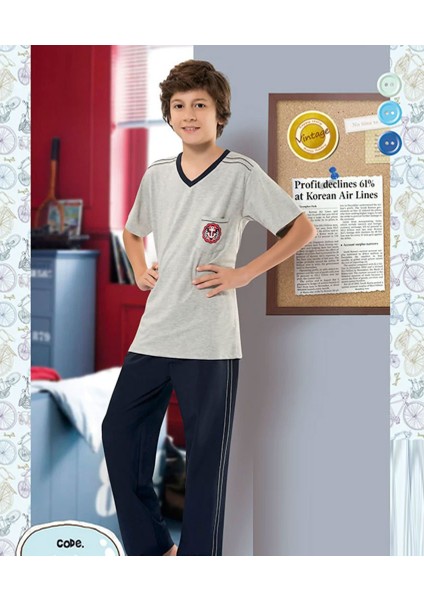 Yuppi Genç Erkek Kısa Kollu Gri Melanj Eşofman Takım (5213)