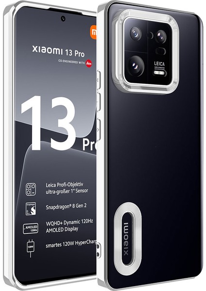 Xiaomi Mi 13 Pro Ile Uyumlu Kılıf Lens Camını Koruyan Çıkıntılı Logo Gösteren Lazer Parlak Kenar Colored Z-Omega Kapak