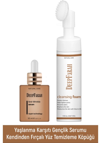 Deepfarah Kendinden Fırçalı Yüz Temizleme Köpüğü 150ML + Gençlik Serumu 50ML
