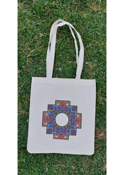Mandala Renkli Kare Bez Çanta