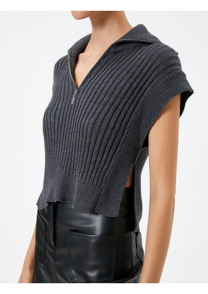 Süveter Dik Yaka Yarım Fermuarlı Ribanalı Örgü indirimleri