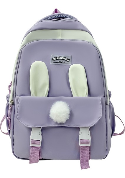 Ortaokul Öğrencisi Okul Çantası 2023 Yeni Sevimli Tavşan Kulakları Düz Renk Rahat Sırt Çantası Kampüs Tarzı Sırt Çantası (Yurt Dışından)