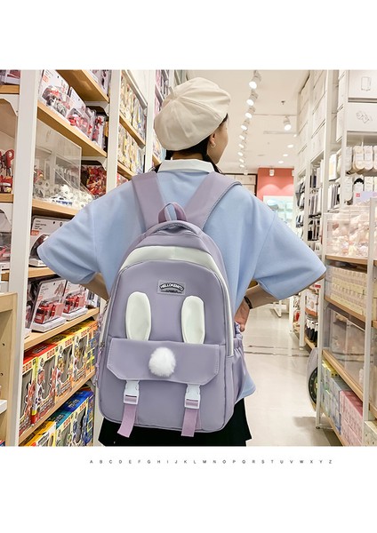 Ortaokul Öğrencisi Okul Çantası 2023 Yeni Sevimli Tavşan Kulakları Düz Renk Rahat Sırt Çantası Kampüs Tarzı Sırt Çantası (Yurt Dışından) fiyatları