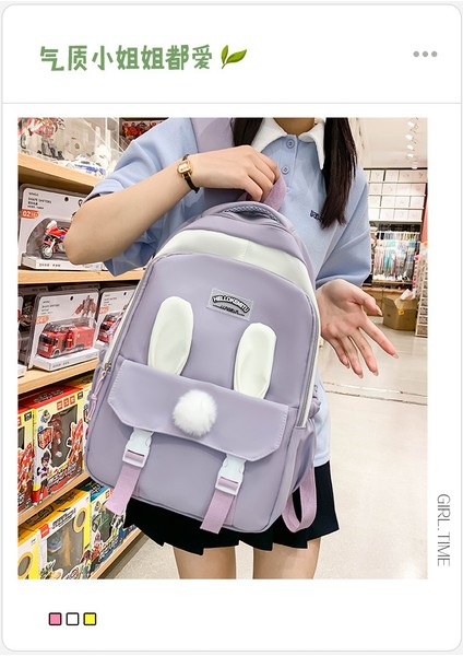 Ortaokul Öğrencisi Okul Çantası 2023 Yeni Sevimli Tavşan Kulakları Düz Renk Rahat Sırt Çantası Kampüs Tarzı Sırt Çantası (Yurt Dışından) modelleri