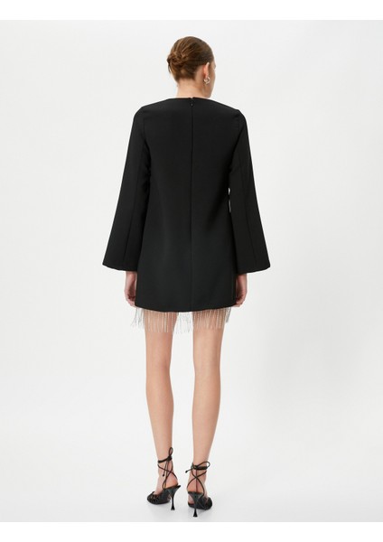 Abiye Elbise Mini Parlak Taşlı Pencere Detaylı İspanyol Kol fırsatları