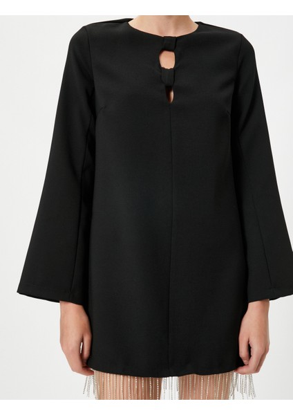 Abiye Elbise Mini Parlak Taşlı Pencere Detaylı İspanyol Kol indirimleri