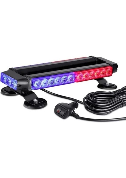 4 Yönlü 30 Ledli Kırmızı Mavi Acil Durum Ikaz Lambası 27 Modlu 38 cm
