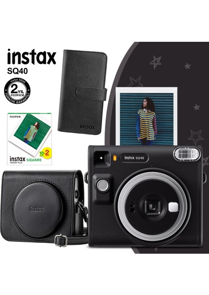 SQ40 Siyah Fotoğraf Makinesi20'li Kare Film Deri Kılıf ve Siyah Albüm