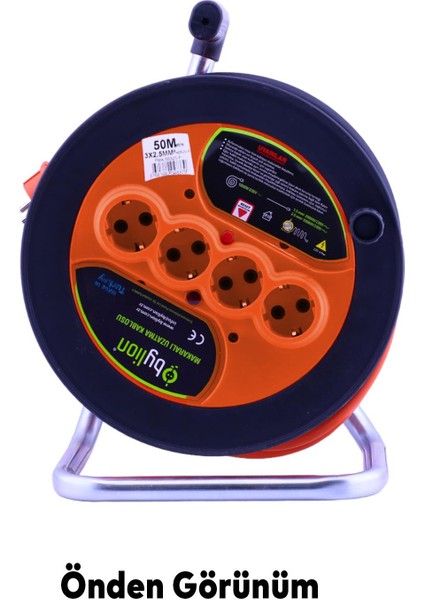 IP20 Plastik Makaralı Seyyar 4 Prizli Uzatma Kablosu 3x2.5 mm Ttr Kablo 50 Metre Termal Sigorta